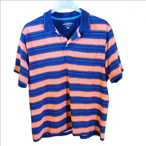 Saddlebred Men's Polo Shirt Striped Orange, Peach & Blue Short Sleeve Size L